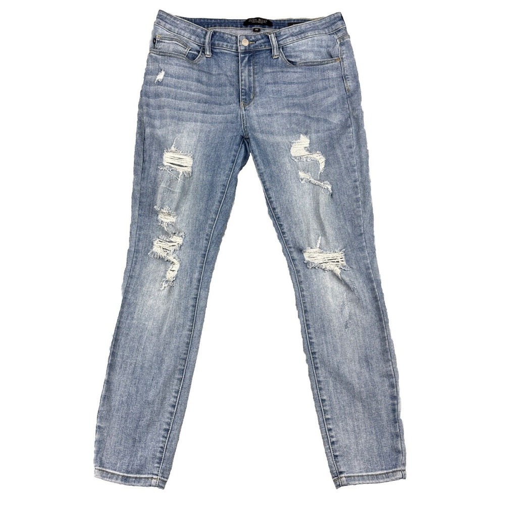 Judy Blue Jeans Womens 32 Skinny Fit Distressed Light Wash Stretch Boho Hipster